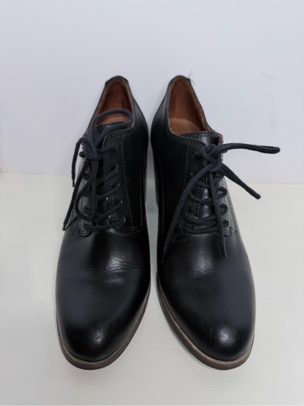 Lucky Brand Black Leather Lace-Up Block Heel Oxfords 9 M